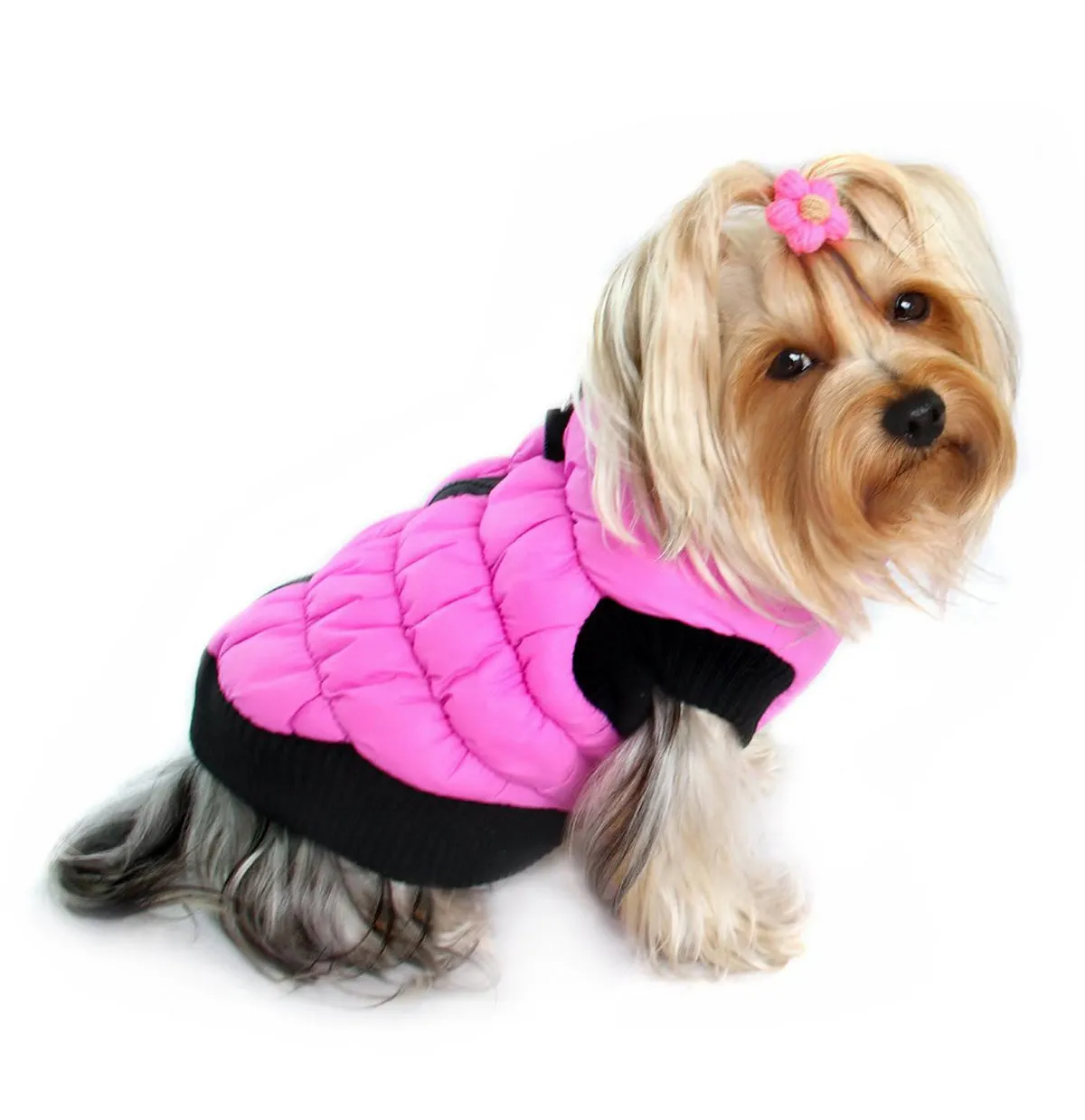 HOT PINK SCRUNCHY CROWN PUFFER VEST W/BLACK TRIM