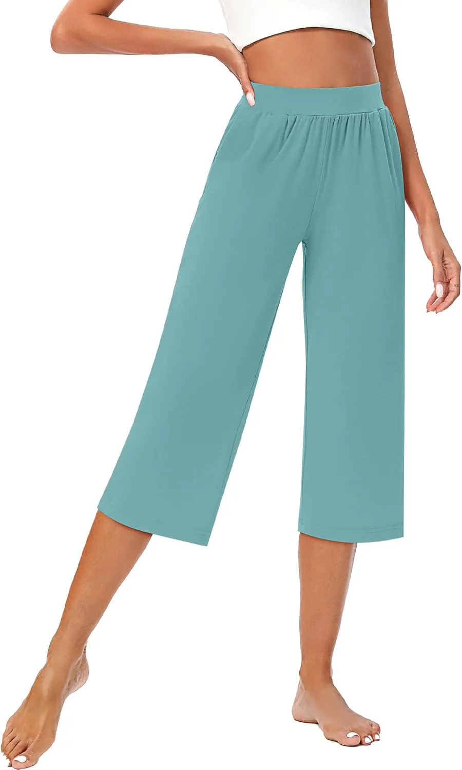 Huukeay 3 Pack Women's Capri Sweatpants, Cozy Wide Legs Cropped Capri with Pockets, Lounge Jogger Pants Workout Yoga Solid