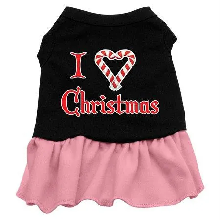 I Love Christmas Screen Print Dress Black with Pink XL (16)