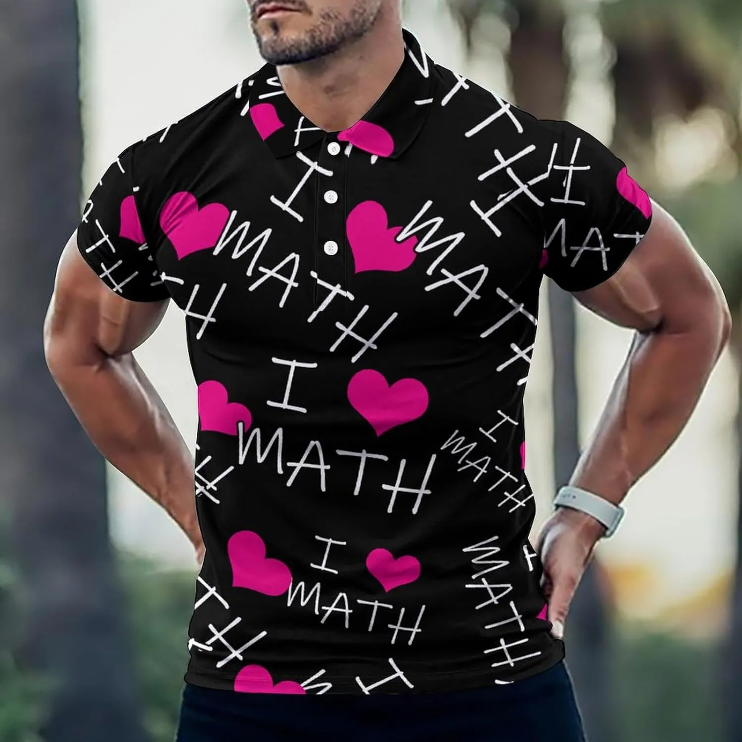 I Love Math Mens Polo Shirts Quick Dry Short Sleeve T-shirts Slim Tennis Collared Tees Tops