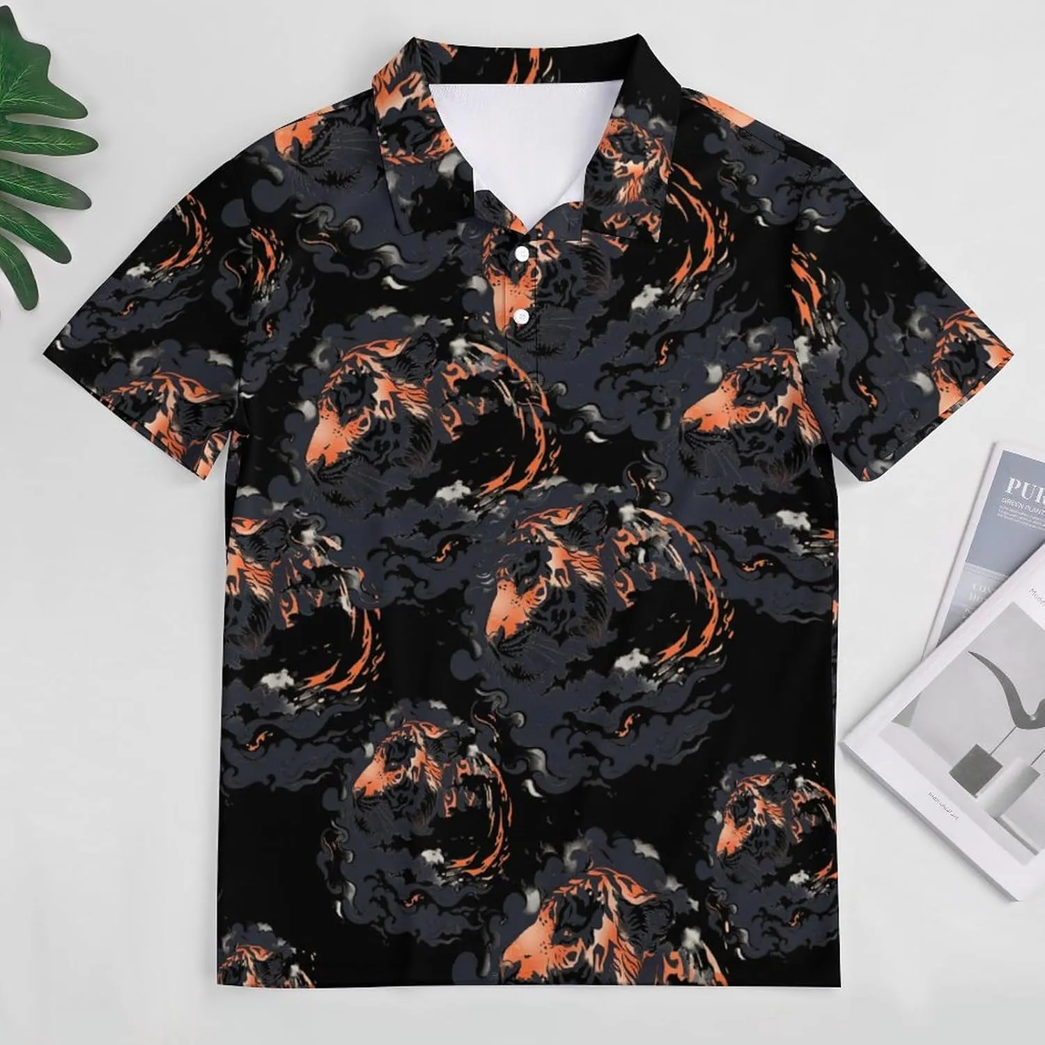 Japanese Tiger Clouds Mens Polo Shirts Quick Dry Short Sleeve T-shirts Slim Tennis Collared Tees Tops