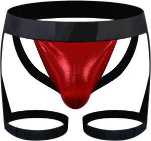 JEKE-DG Men's Faux Leather See Through Thong Hollow Out Erotic Boxer Briefs Low Rise Sexy Breathable Clubwear Underwear