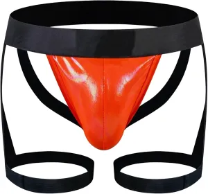 JEKE-DG Men's Faux Leather See Through Thong Hollow Out Erotic Boxer Briefs Low Rise Sexy Breathable Clubwear Underwear