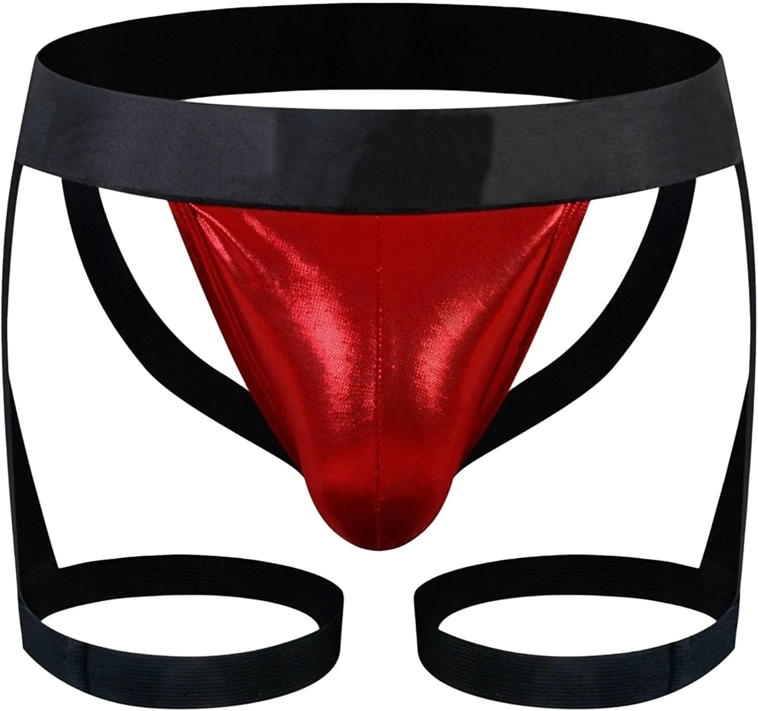 JEKE-DG Men's Faux Leather See Through Thong Hollow Out Erotic Boxer Briefs Low Rise Sexy Breathable Clubwear Underwear