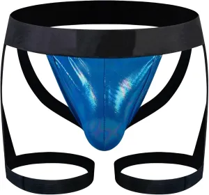 JEKE-DG Men's Faux Leather See Through Thong Hollow Out Erotic Boxer Briefs Low Rise Sexy Breathable Clubwear Underwear
