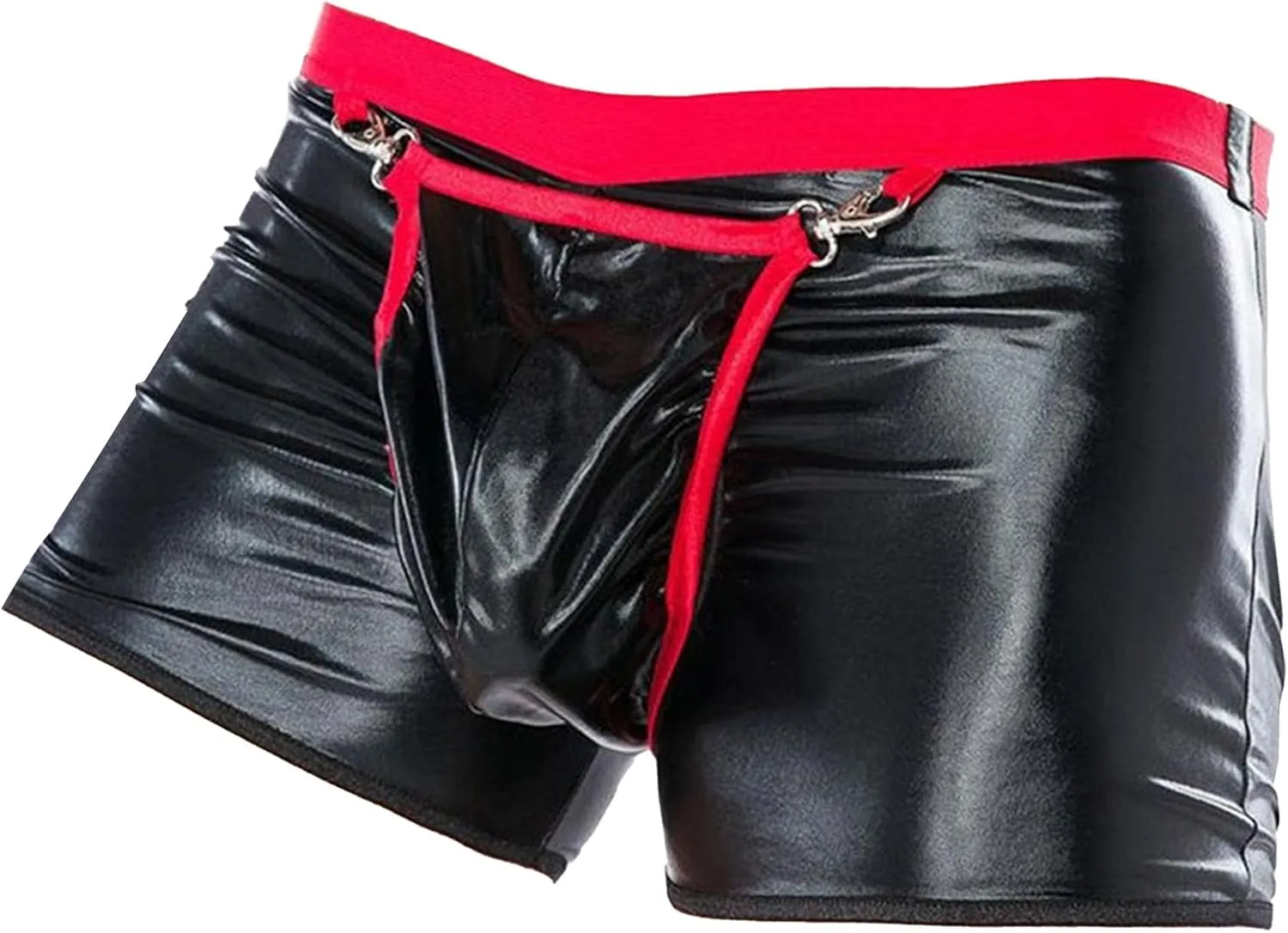 JEKE-DG Men's Hollow Out Sexy Wetlook Shorts Leather Removable Pouch Boxer Briefs Slim Low Waist Clubwear Boyshorts