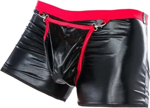 JEKE-DG Men's Hollow Out Sexy Wetlook Shorts Leather Removable Pouch Boxer Briefs Slim Low Waist Clubwear Boyshorts