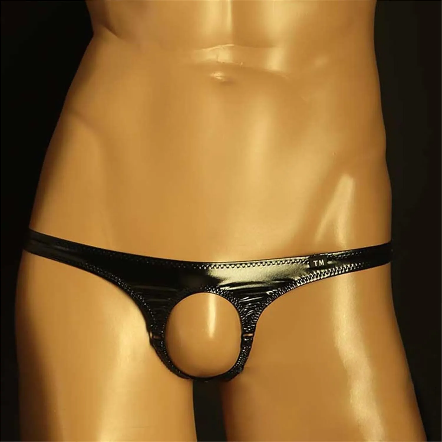 JEKE-DG Men's Leather G-String Low Rise Thong Erotic Hole In Front Micro Briefs Stretch Sexy T-Back Underwear