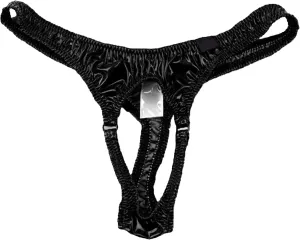 JEKE-DG Men's Leather G-String Low Rise Thong Erotic Hole In Front Micro Briefs Stretch Sexy T-Back Underwear