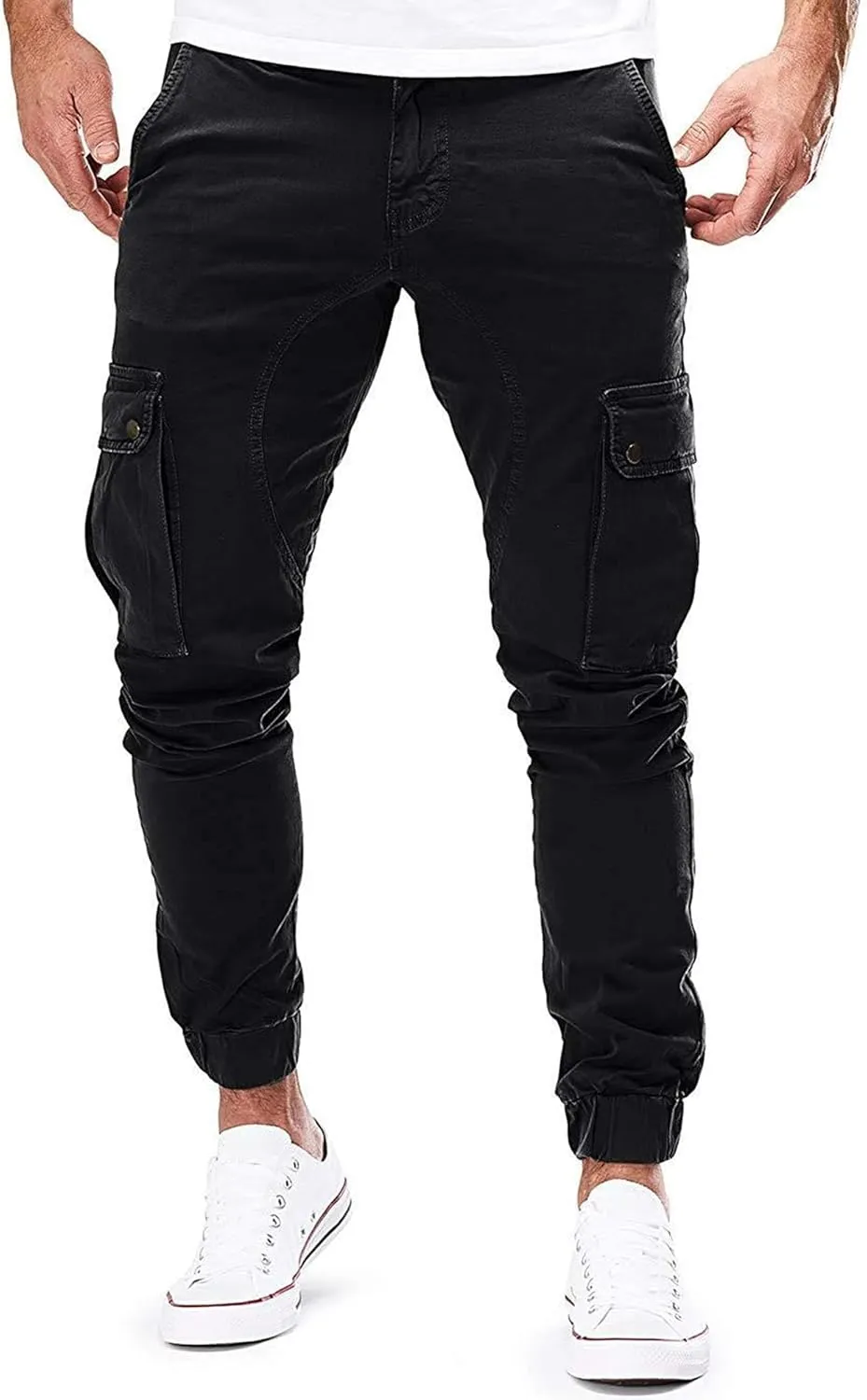 JEKE-DG Men's Slim Fit Ankle Cargo Pants Fashion Regular Casual Streetwear Pants Solid Distressed Pants with Pockets