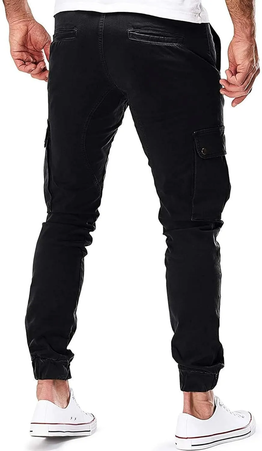 JEKE-DG Men's Slim Fit Ankle Cargo Pants Fashion Regular Casual Streetwear Pants Solid Distressed Pants with Pockets