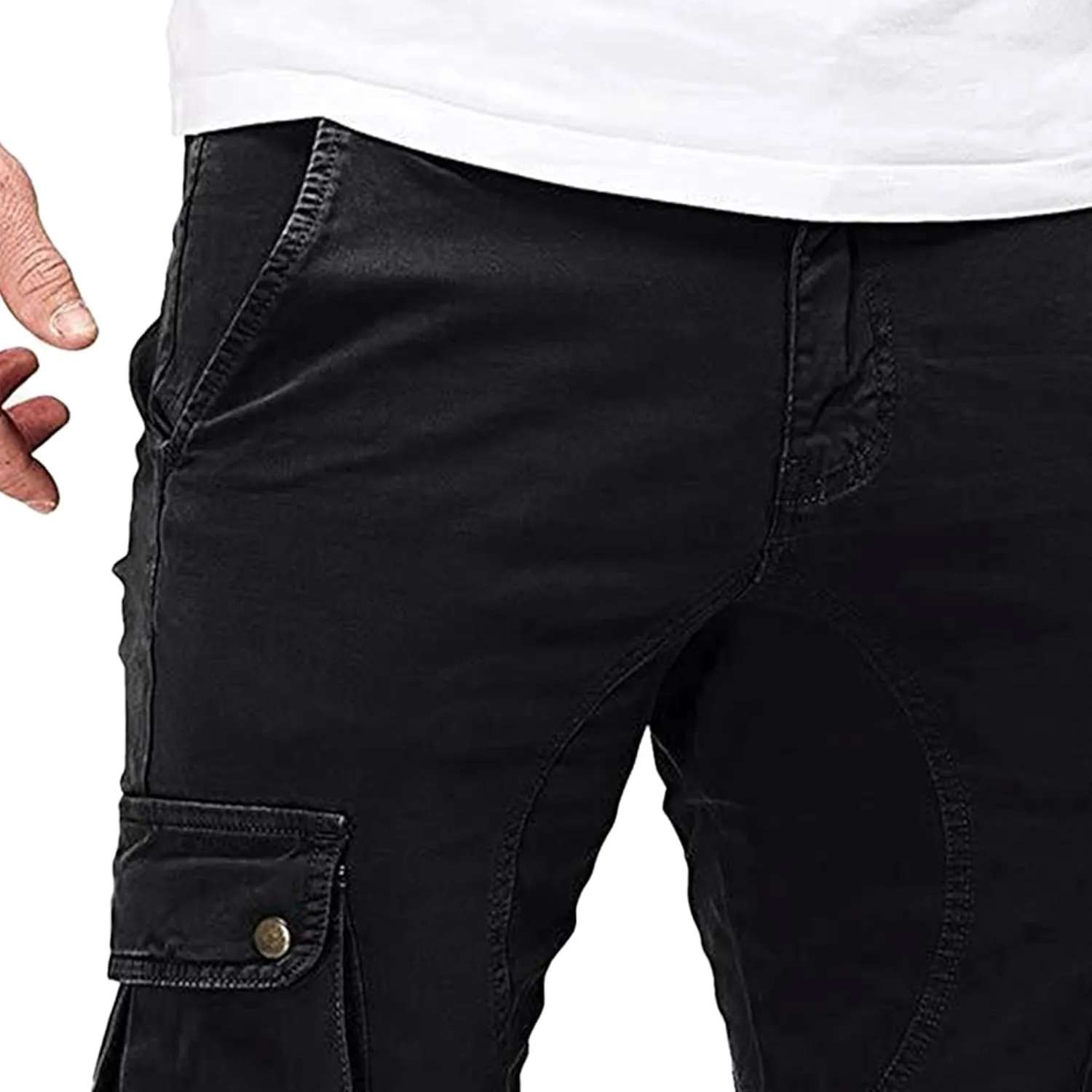 JEKE-DG Men's Slim Fit Ankle Cargo Pants Fashion Regular Casual Streetwear Pants Solid Distressed Pants with Pockets