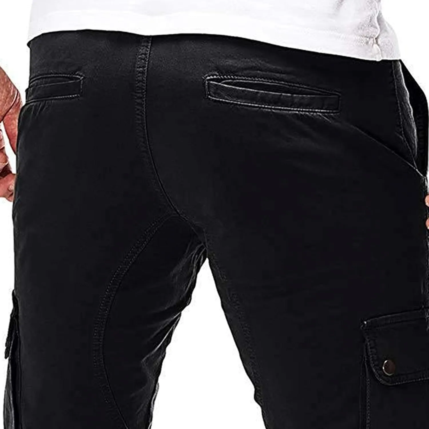 JEKE-DG Men's Slim Fit Ankle Cargo Pants Fashion Regular Casual Streetwear Pants Solid Distressed Pants with Pockets