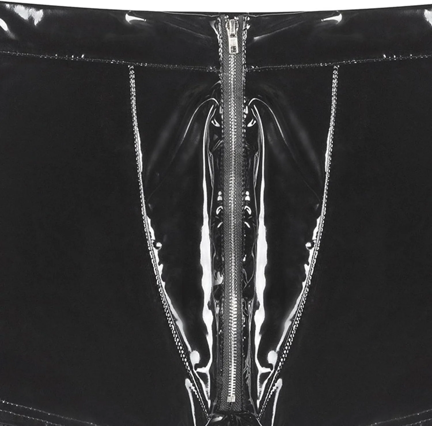 JEKE-DG Men's Zipper Crotch Wetlook Sexy Shorts PVC Leather Slim Fit Boxer Briefs Drawstring Stretch Clubwear Boyshorts