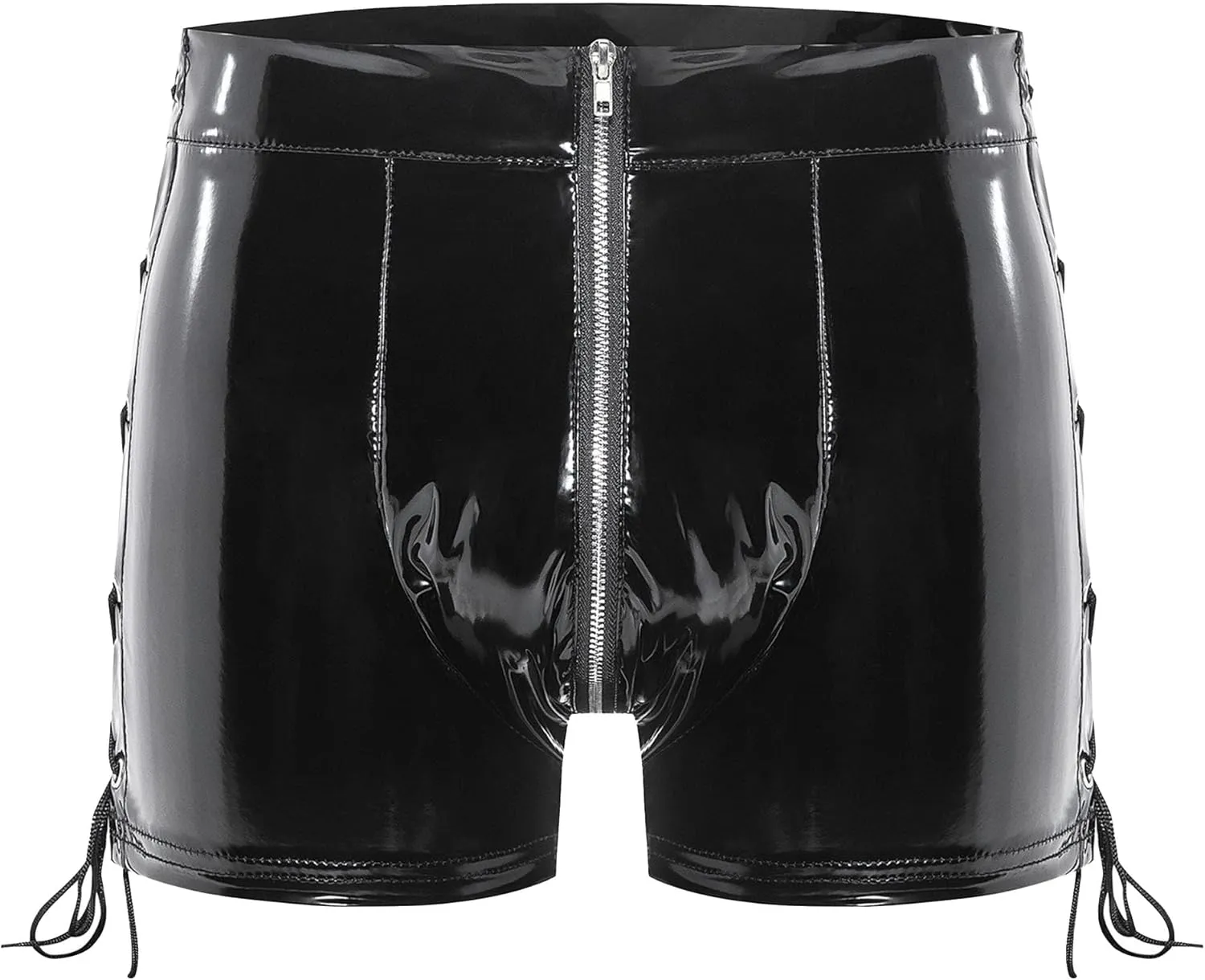 JEKE-DG Men's Zipper Crotch Wetlook Sexy Shorts PVC Leather Slim Fit Boxer Briefs Drawstring Stretch Clubwear Boyshorts