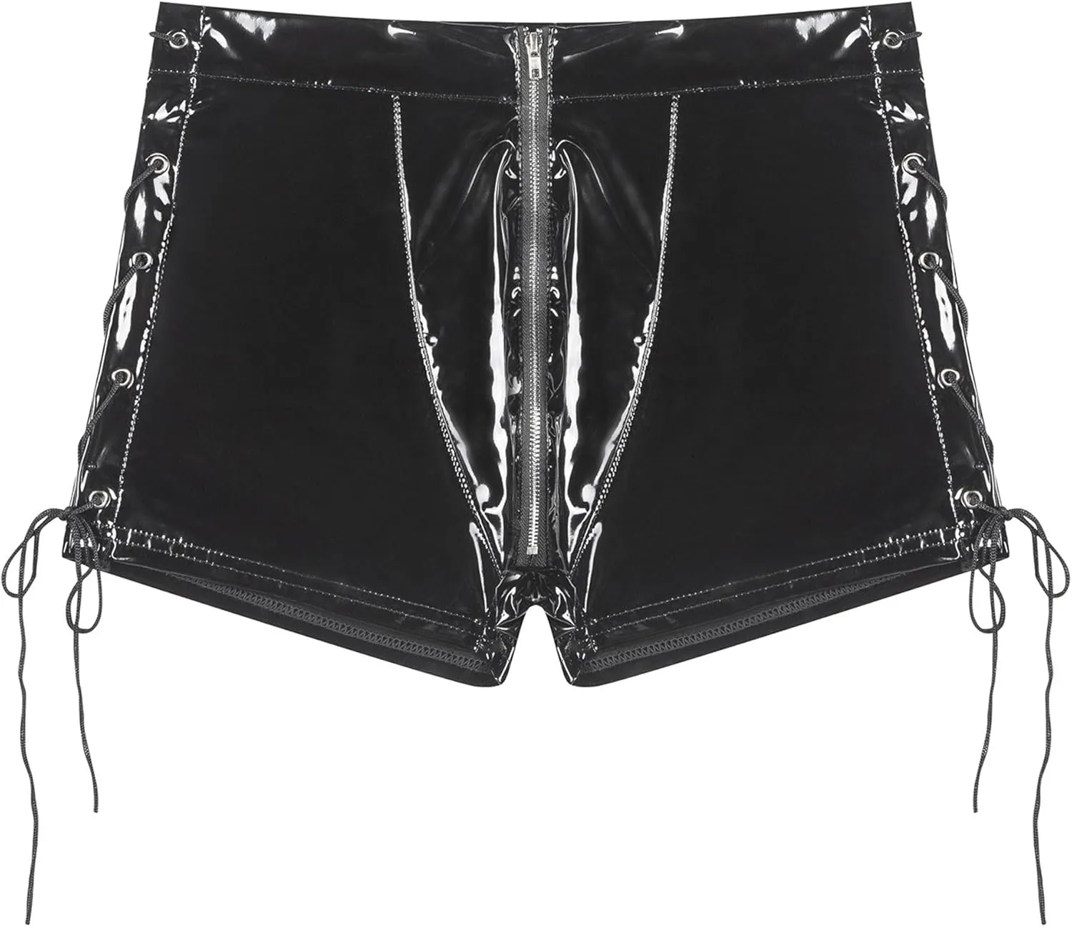 JEKE-DG Men's Zipper Crotch Wetlook Sexy Shorts PVC Leather Slim Fit Boxer Briefs Drawstring Stretch Clubwear Boyshorts