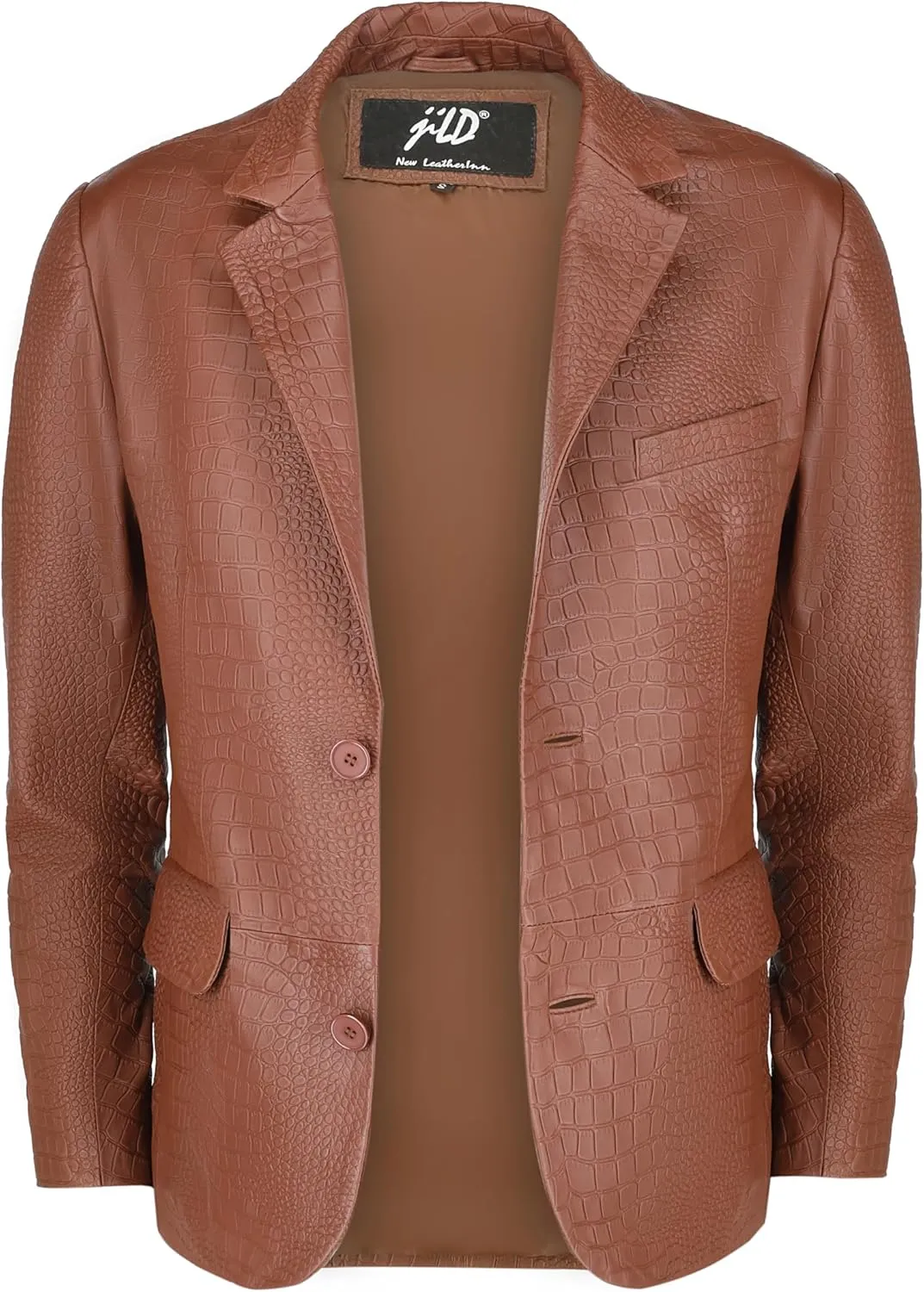Jild 2-Button Croco Printed Premium Leather Blazer For Men - Notched Lapel Casual Coat Style Lambskin Leather Jacket Men