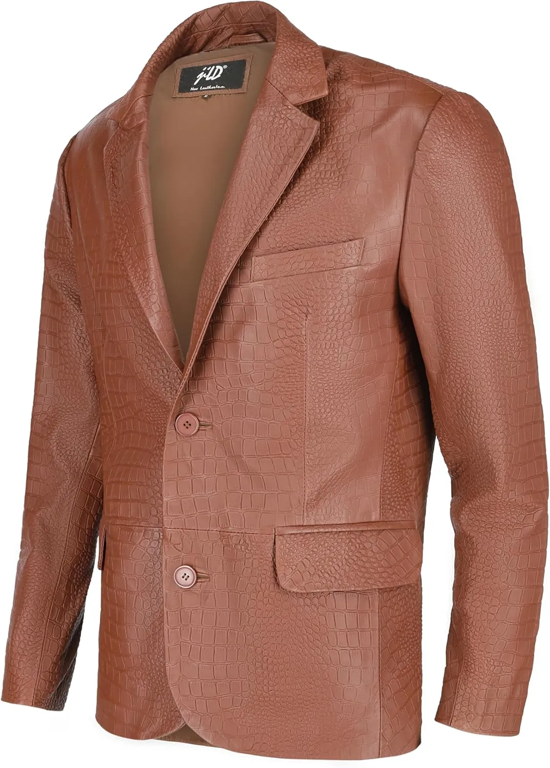 Jild 2-Button Croco Printed Premium Leather Blazer For Men - Notched Lapel Casual Coat Style Lambskin Leather Jacket Men
