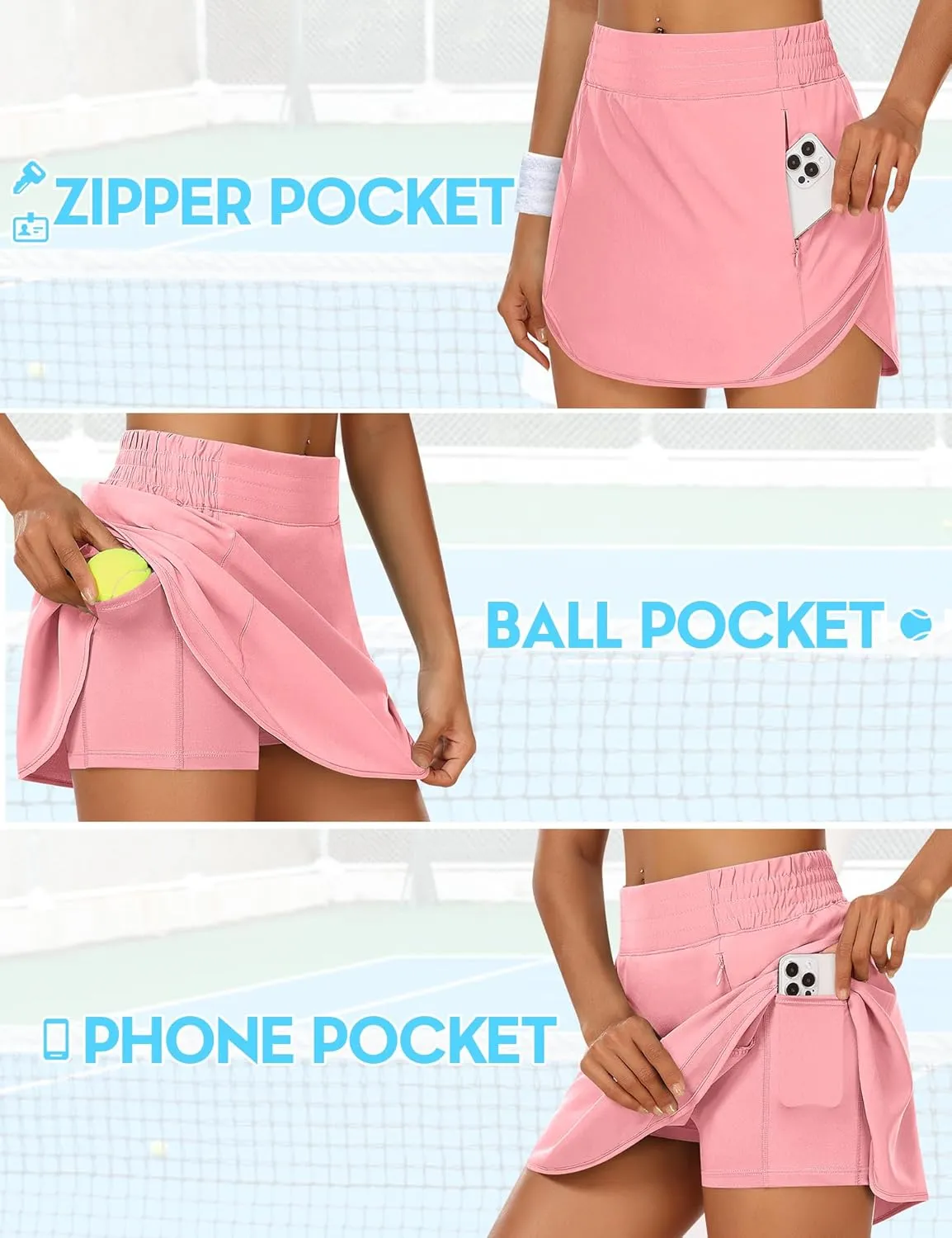 JoyGirl Womens Athletic Skort Tennis Skirt with Shorts High Waisted Quick Dry Running Workout Skirts with Pockets