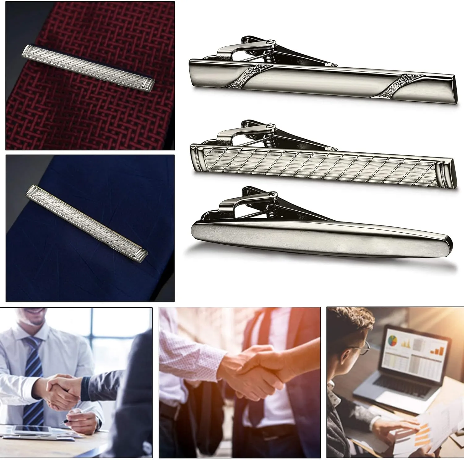 Jstyle 3 PCS Tie Clips for Men 316L Stainless Steel- Tie Bar Set, Regular Ties, Luxury Box Gift Ideas -Personalized Gifts for Men, Accessories for Business Wedding, Casual & Formal Attire