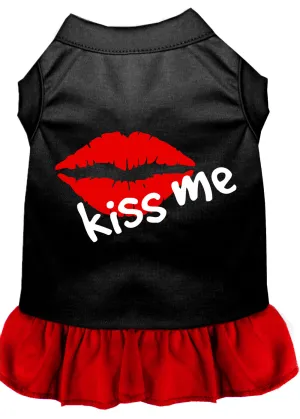 Kiss Me Screen Print Dog Dress Black With Red Sm