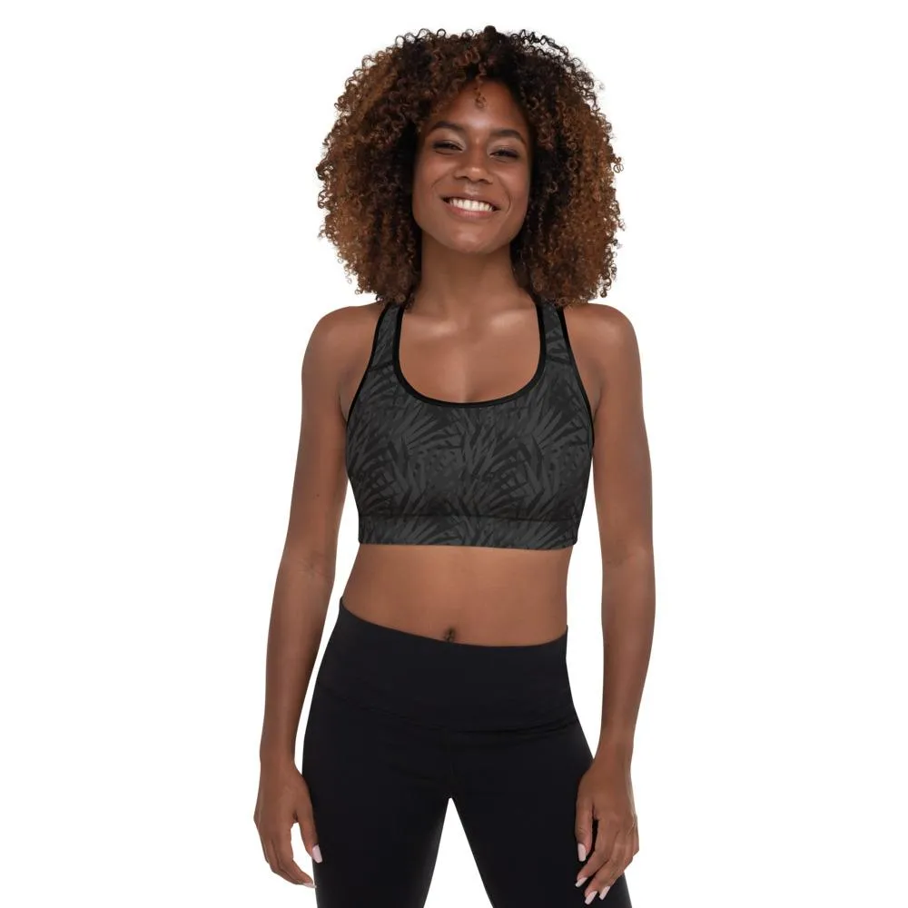 Ladies Padded Sports Bra-Black Palm