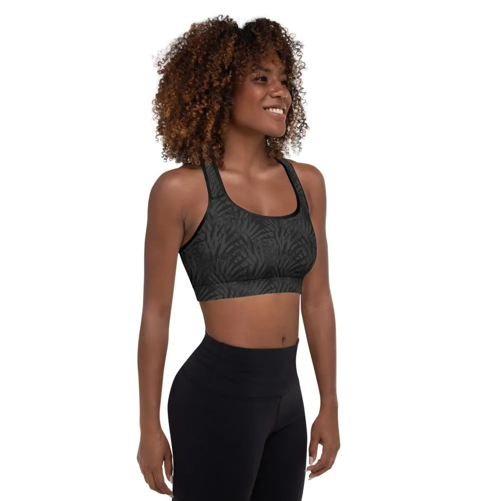Ladies Padded Sports Bra-Black Palm