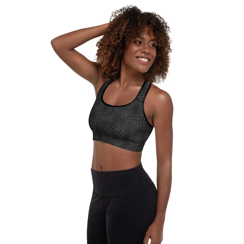 Ladies Padded Sports Bra-Black Palm