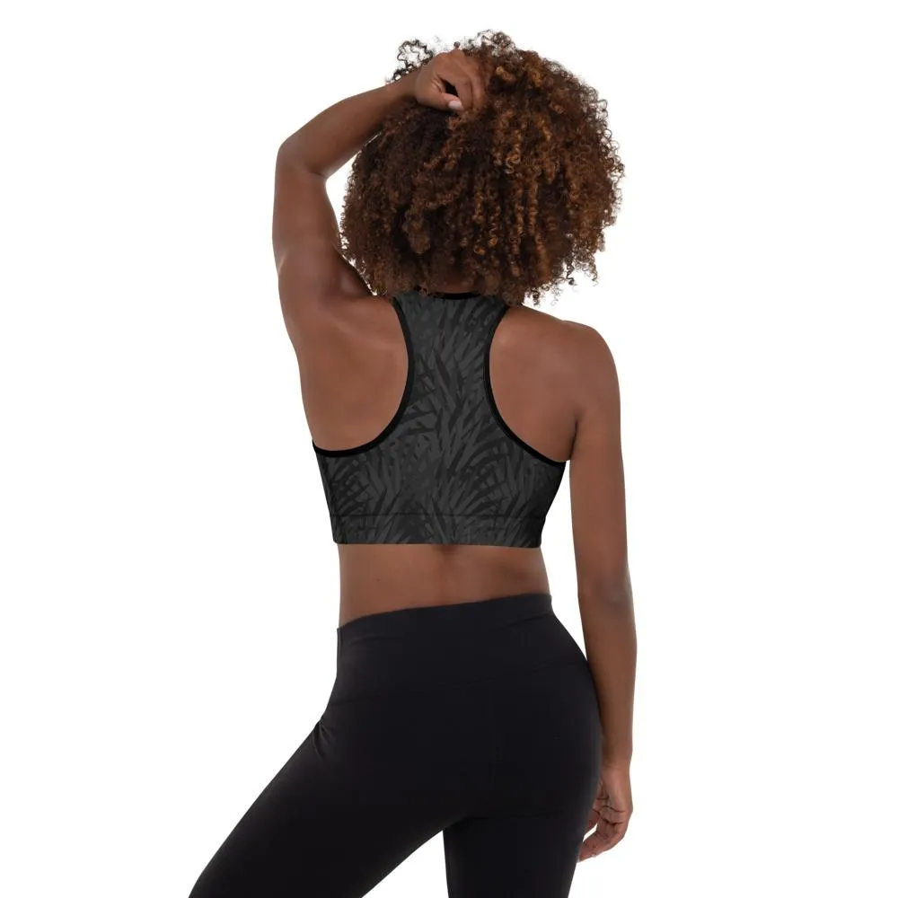 Ladies Padded Sports Bra-Black Palm