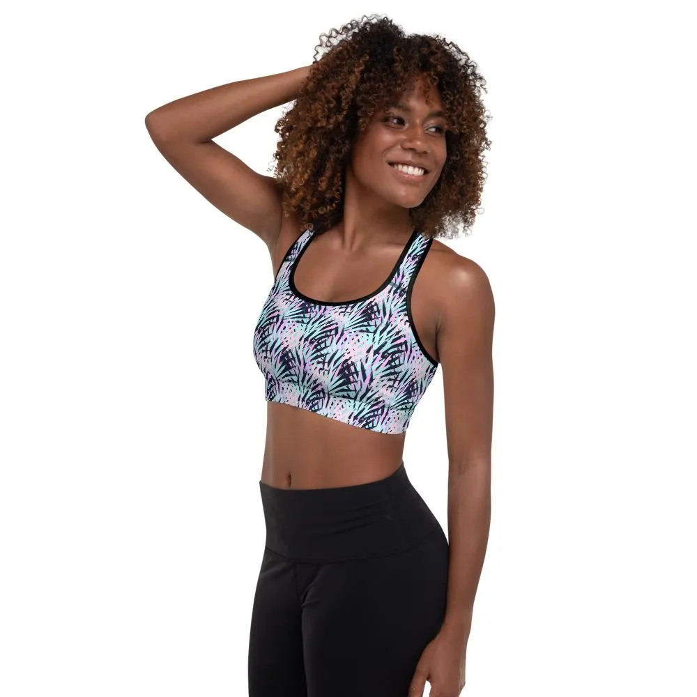 Ladies Padded Sports Bra-Pink Palm