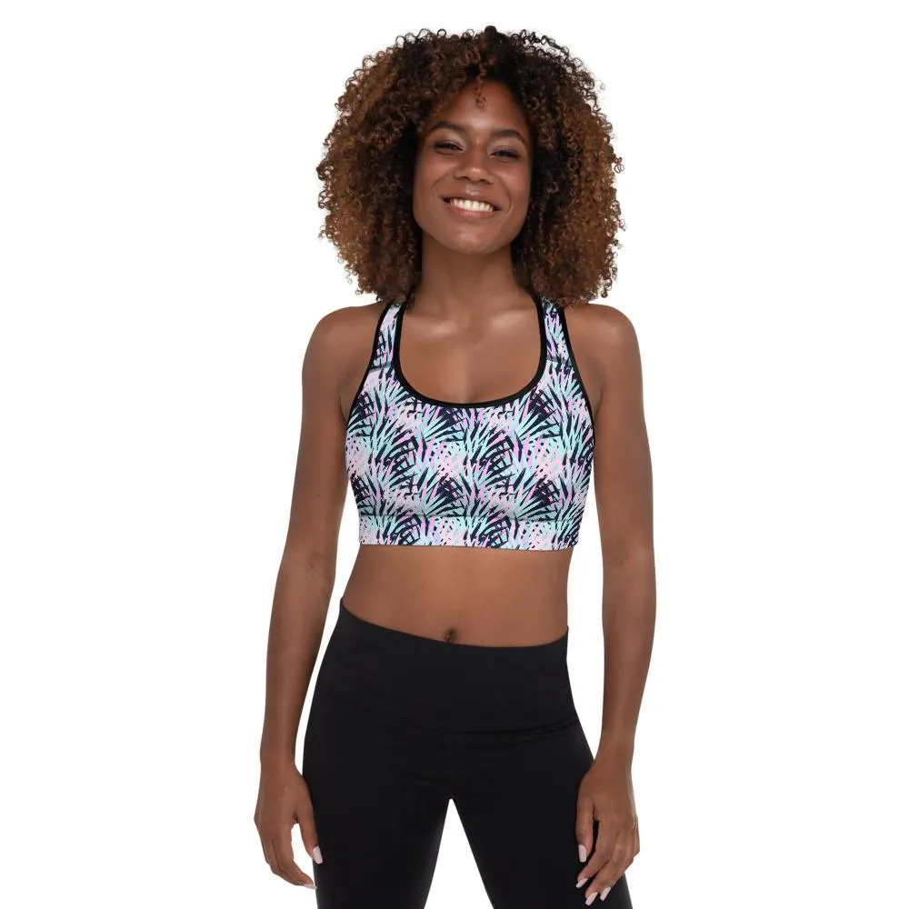 Ladies Padded Sports Bra-Pink Palm