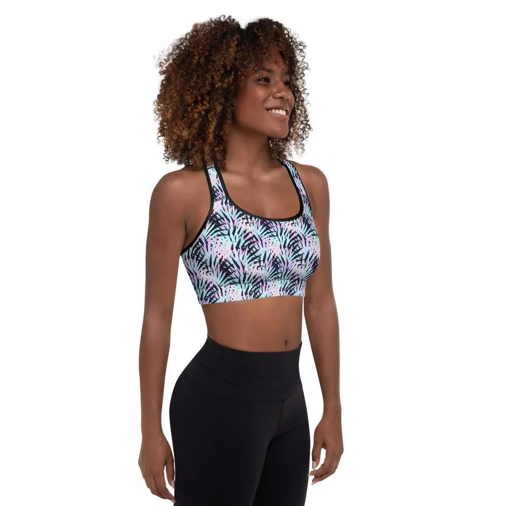Ladies Padded Sports Bra-Pink Palm