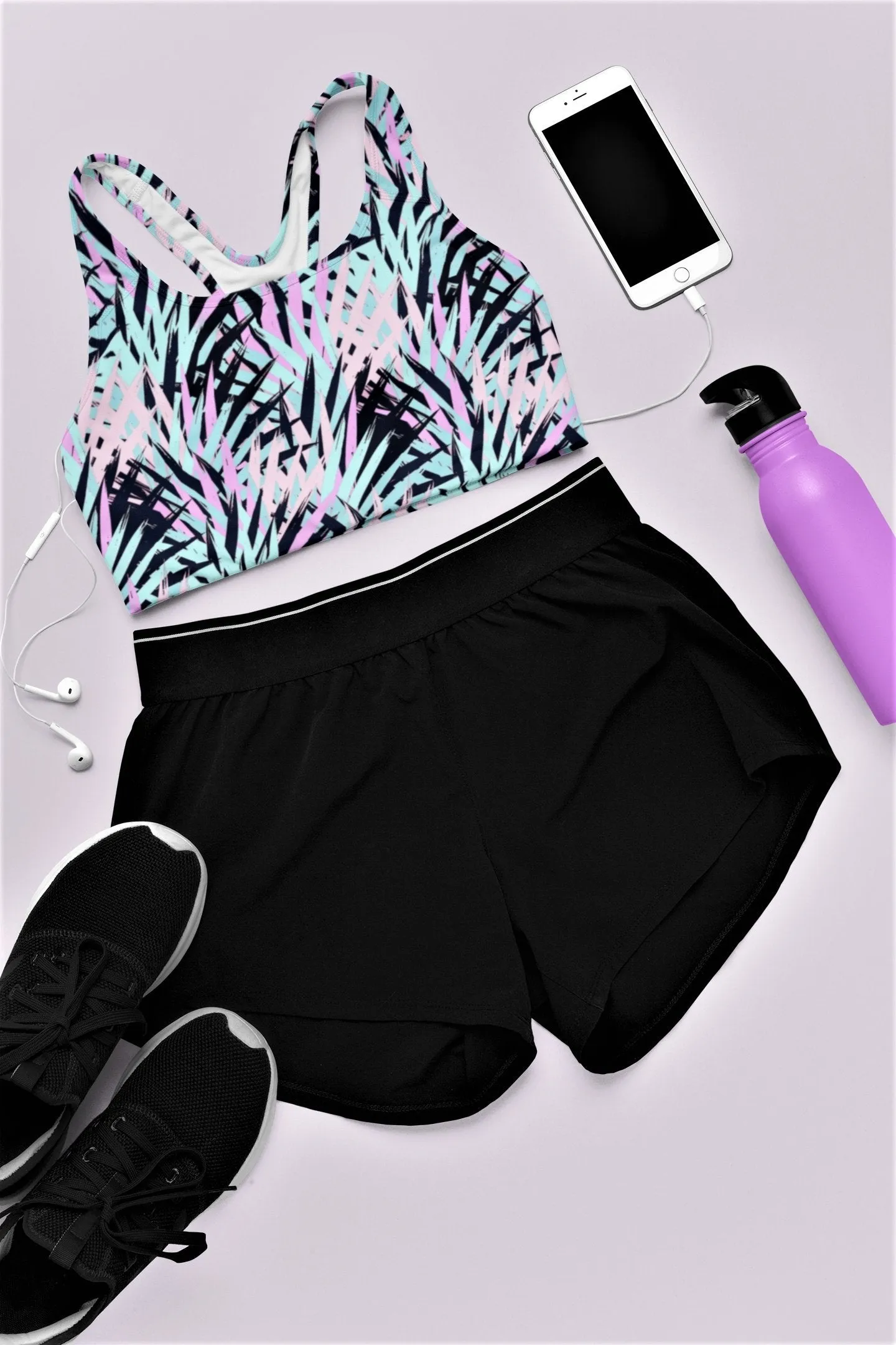 Ladies Padded Sports Bra-Pink Palm