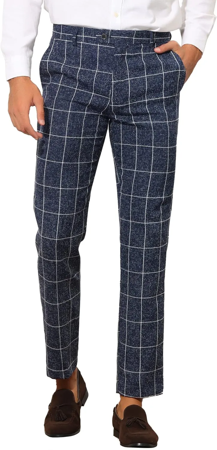 Lars Amadeus Formal Plaid Dress Pants for Men's Slim Fit Business Office Checked Suit Trousers