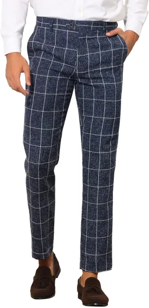 Lars Amadeus Formal Plaid Dress Pants for Men's Slim Fit Business Office Checked Suit Trousers