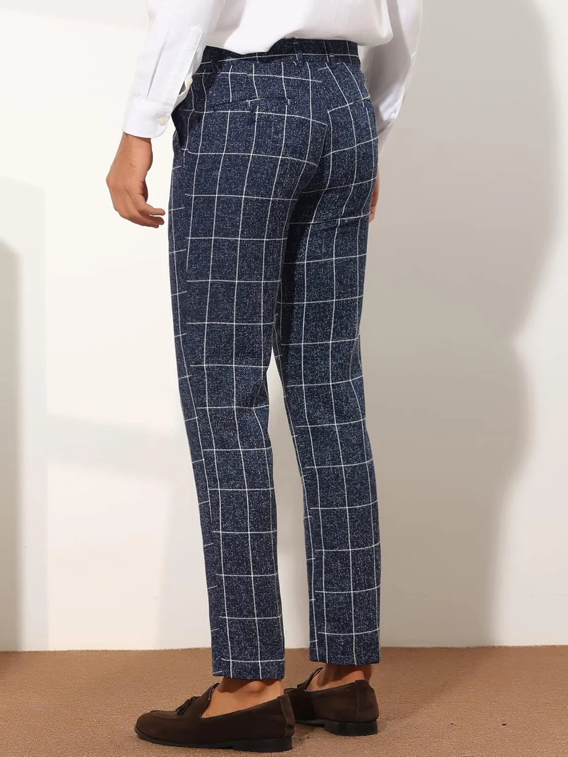 Lars Amadeus Formal Plaid Dress Pants for Men's Slim Fit Business Office Checked Suit Trousers