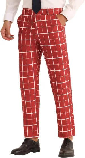 Lars Amadeus Plaid Dress Pants for Men's Business Slim Fit Flat Front Checked Pants