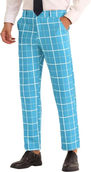 Lars Amadeus Plaid Dress Pants for Men's Business Slim Fit Flat Front Checked Pants