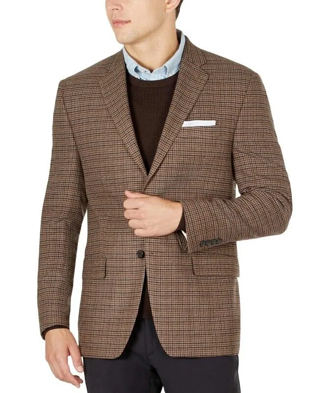 Lauren Ralph Lauren Mens Classic-Fit Stretch Plaid Blazer Brown Size 40