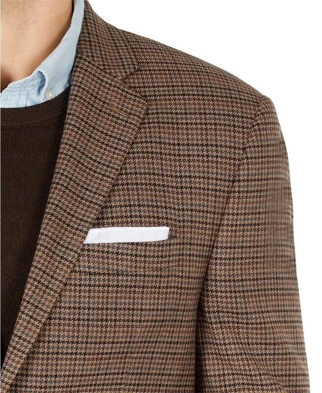 Lauren Ralph Lauren Mens Classic-Fit Stretch Plaid Blazer Brown Size 40