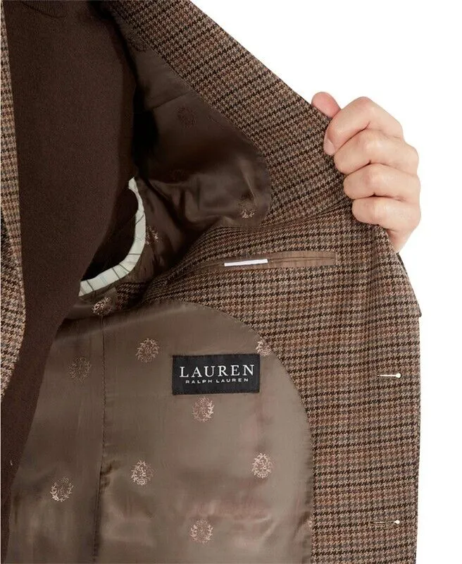 Lauren Ralph Lauren Mens Classic-Fit Stretch Plaid Blazer Brown Size 40