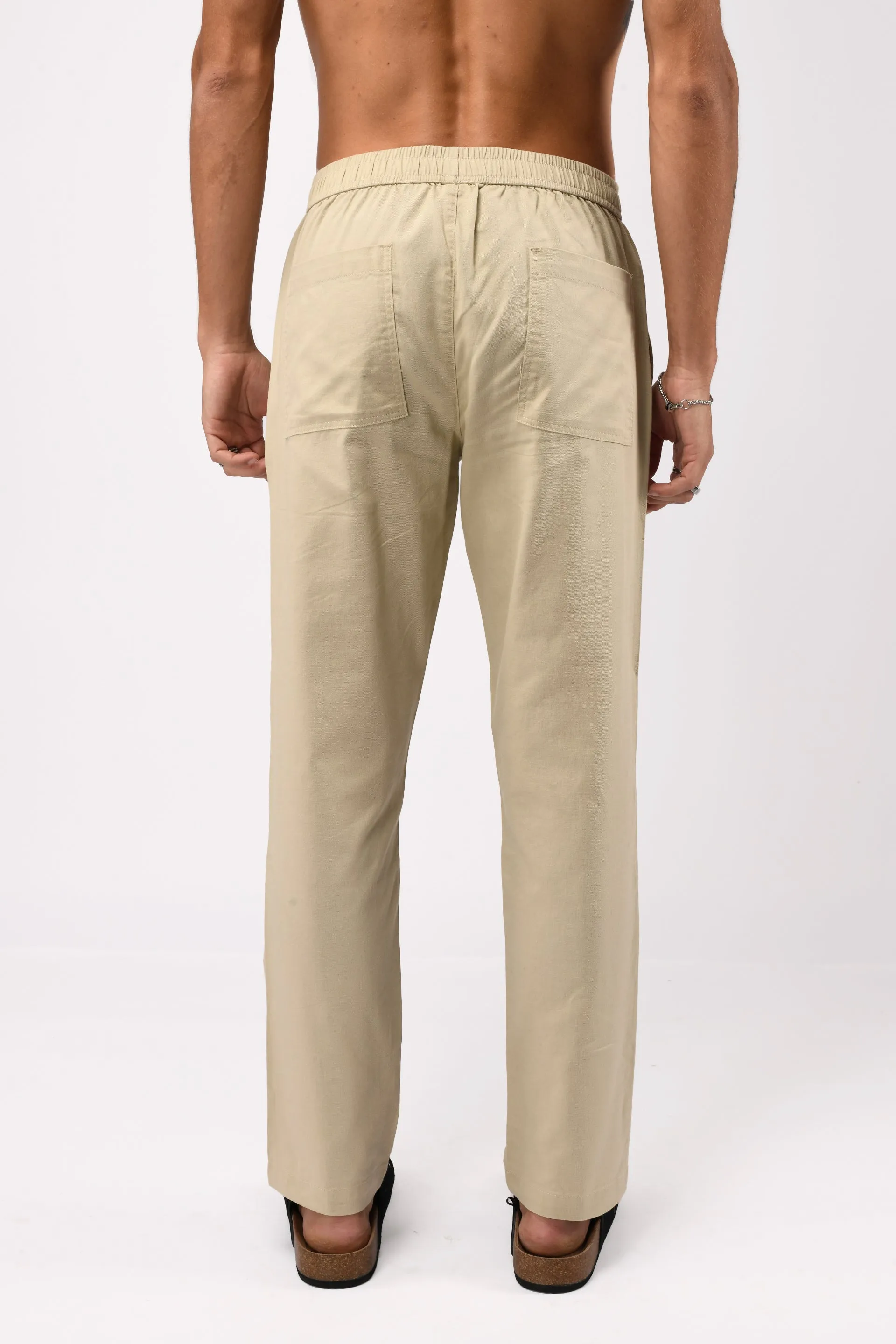 LINEN FUSED TAILORED  PANTS IN BEIGE