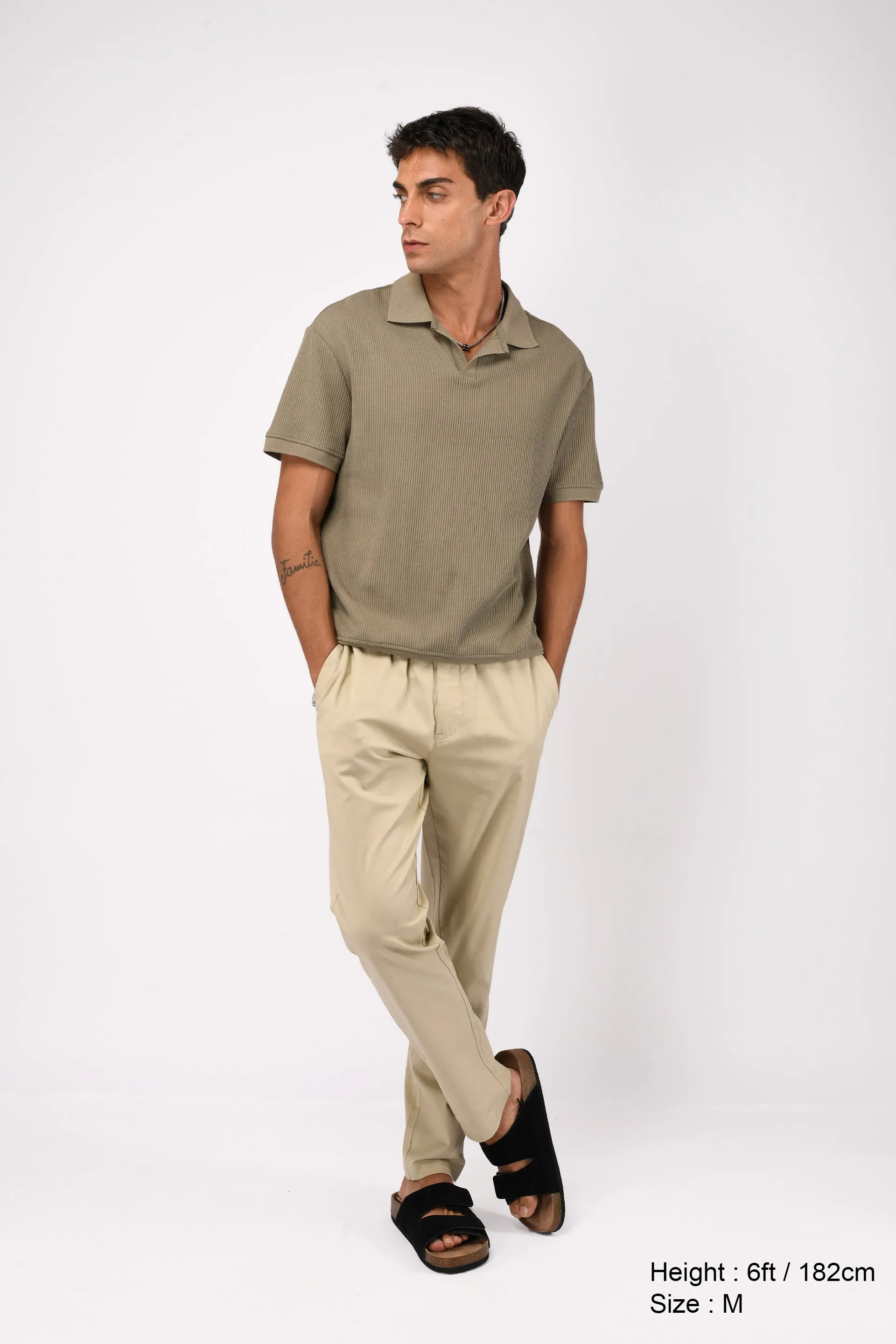 LINEN FUSED TAILORED  PANTS IN BEIGE