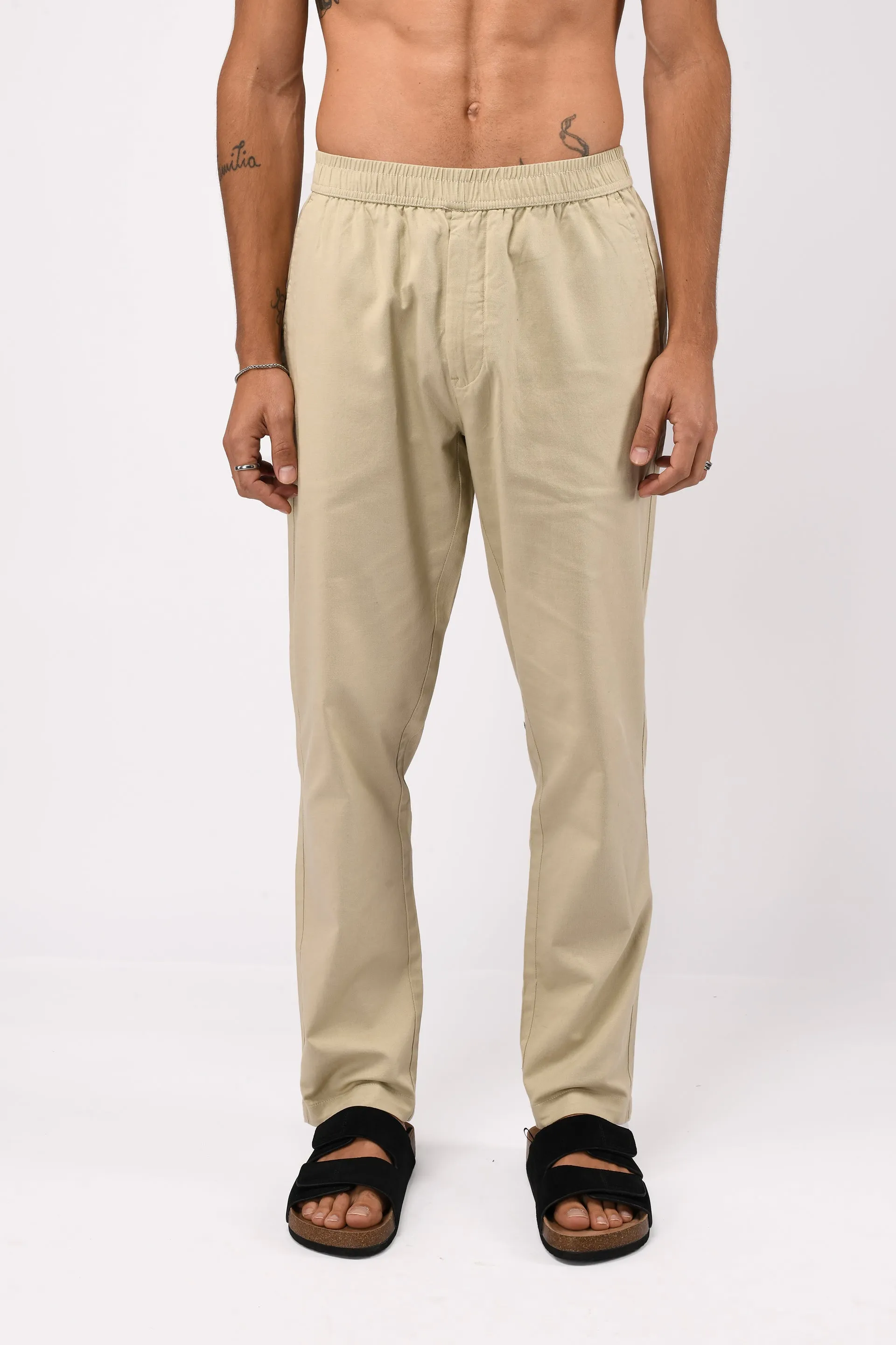 LINEN FUSED TAILORED  PANTS IN BEIGE