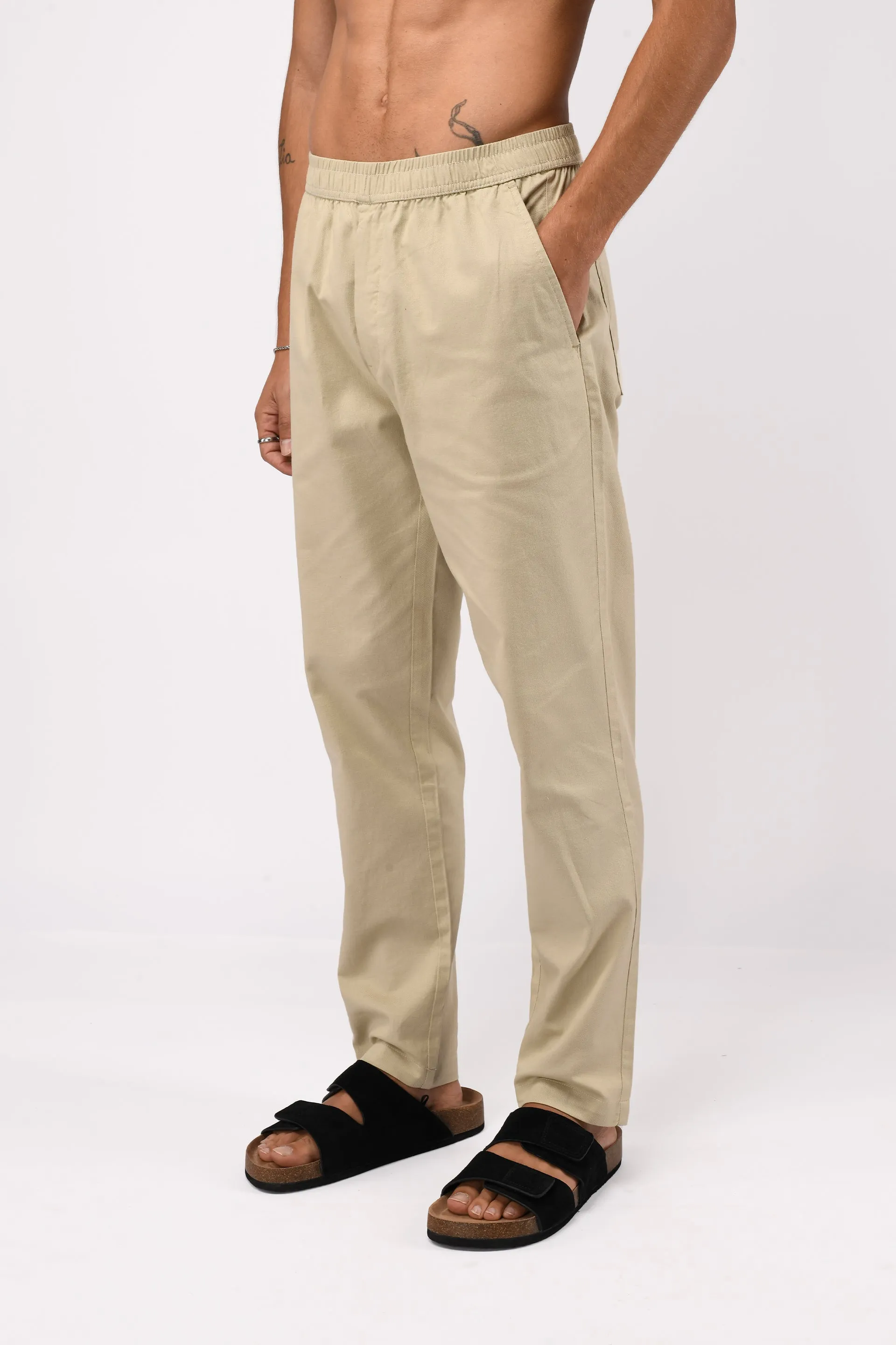 LINEN FUSED TAILORED  PANTS IN BEIGE