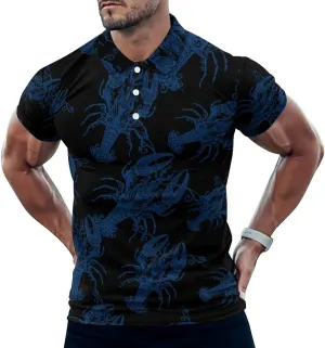 Lobster Mens Polo Shirts Quick Dry Short Sleeve T-shirts Slim Tennis Collared Tees Tops
