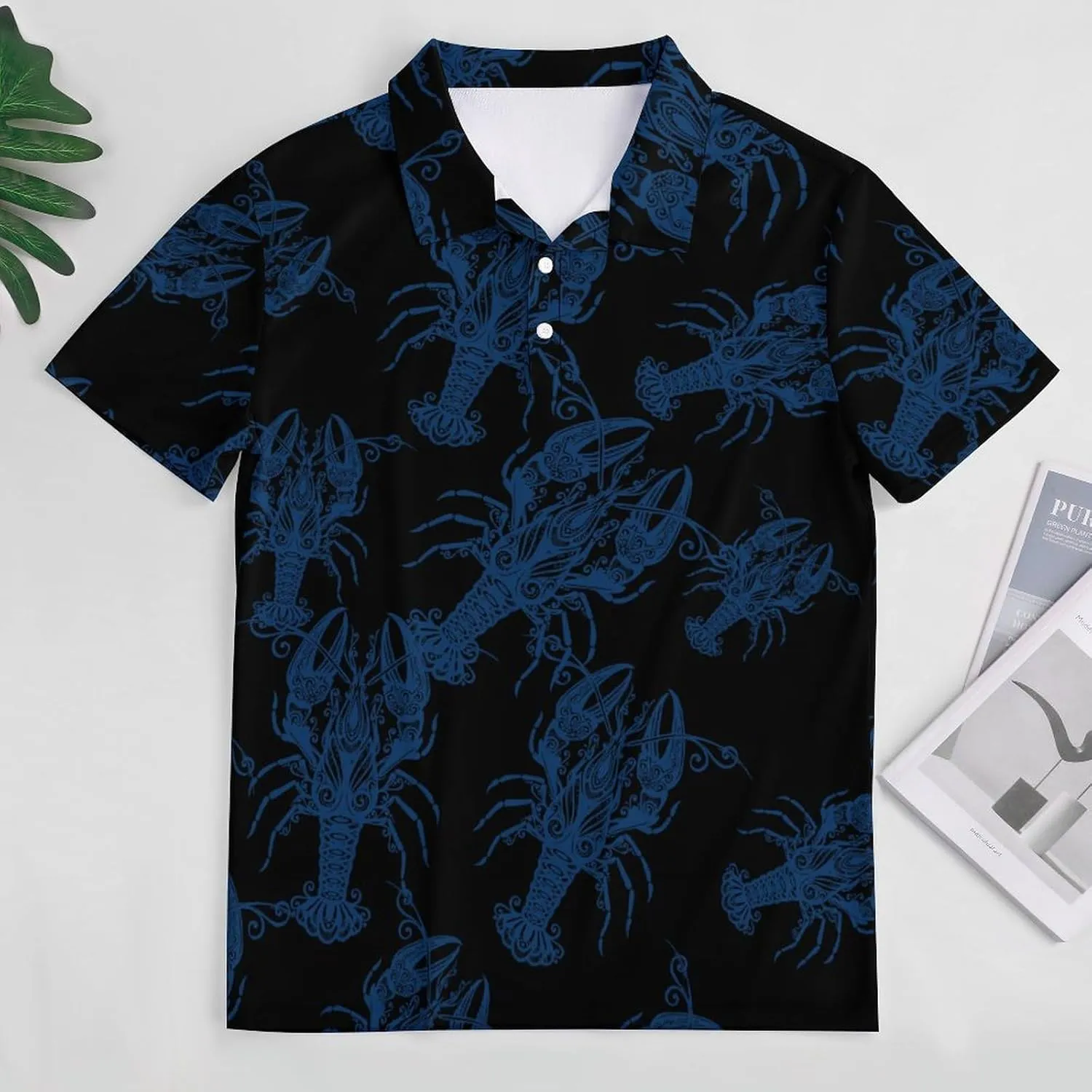 Lobster Mens Polo Shirts Quick Dry Short Sleeve T-shirts Slim Tennis Collared Tees Tops