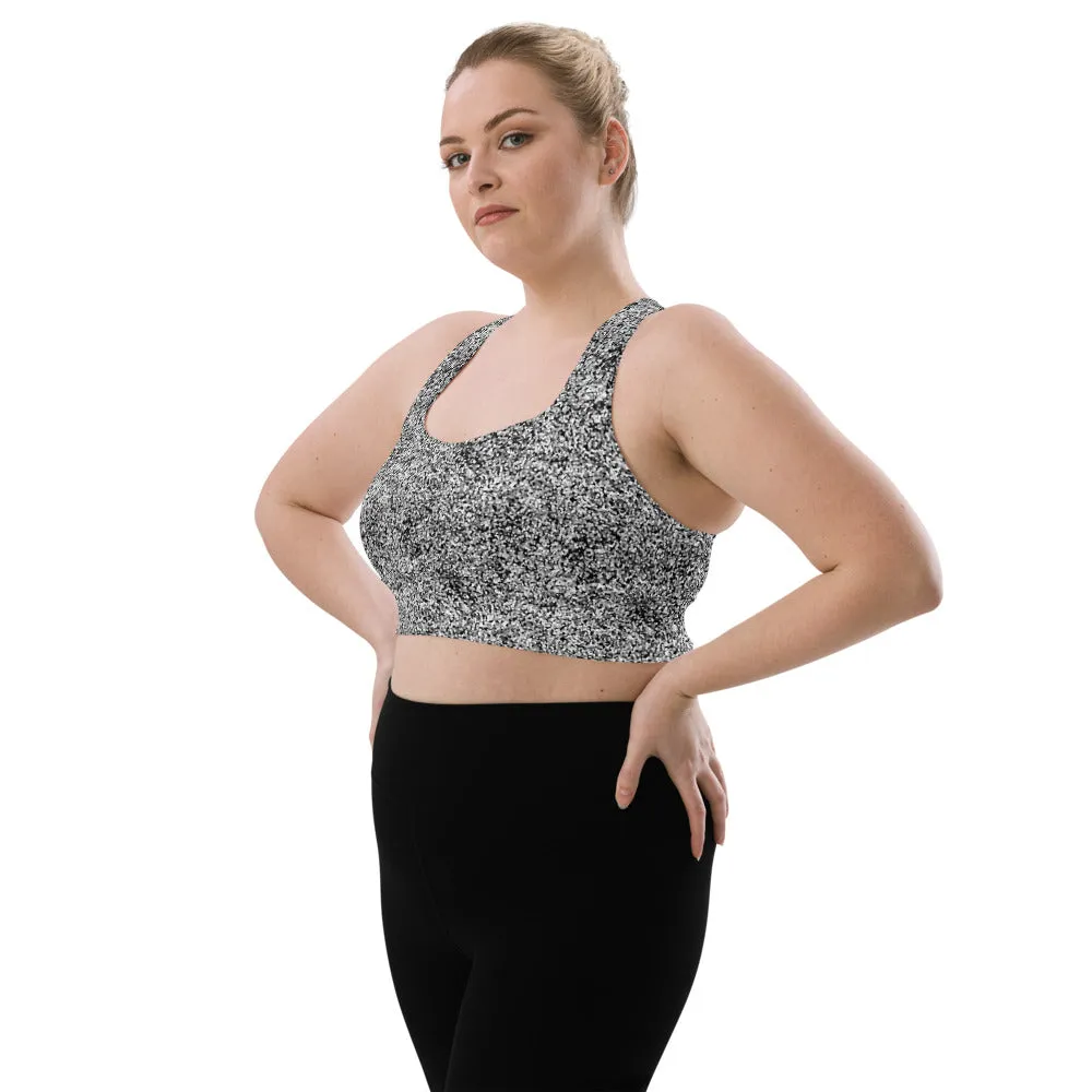 Longline Max Support Compression Sports bra-Black and White Dot