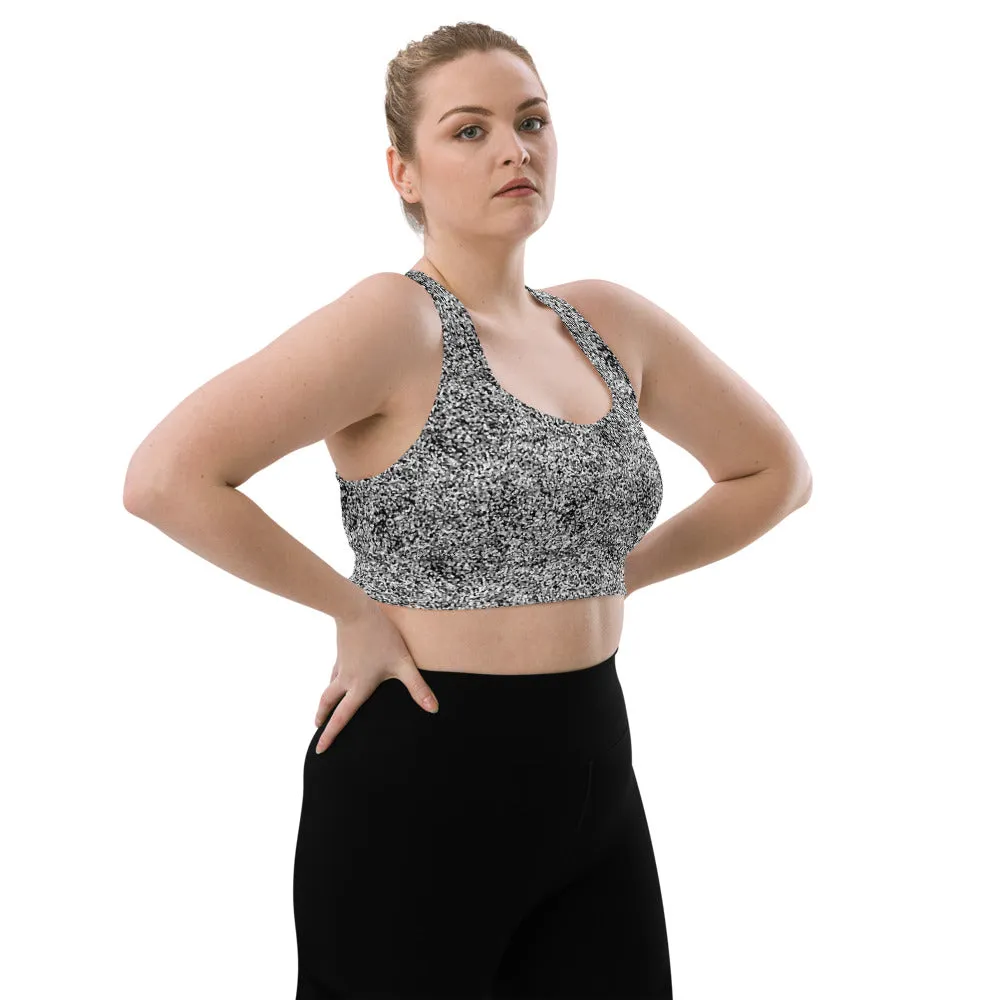 Longline Max Support Compression Sports bra-Black and White Dot