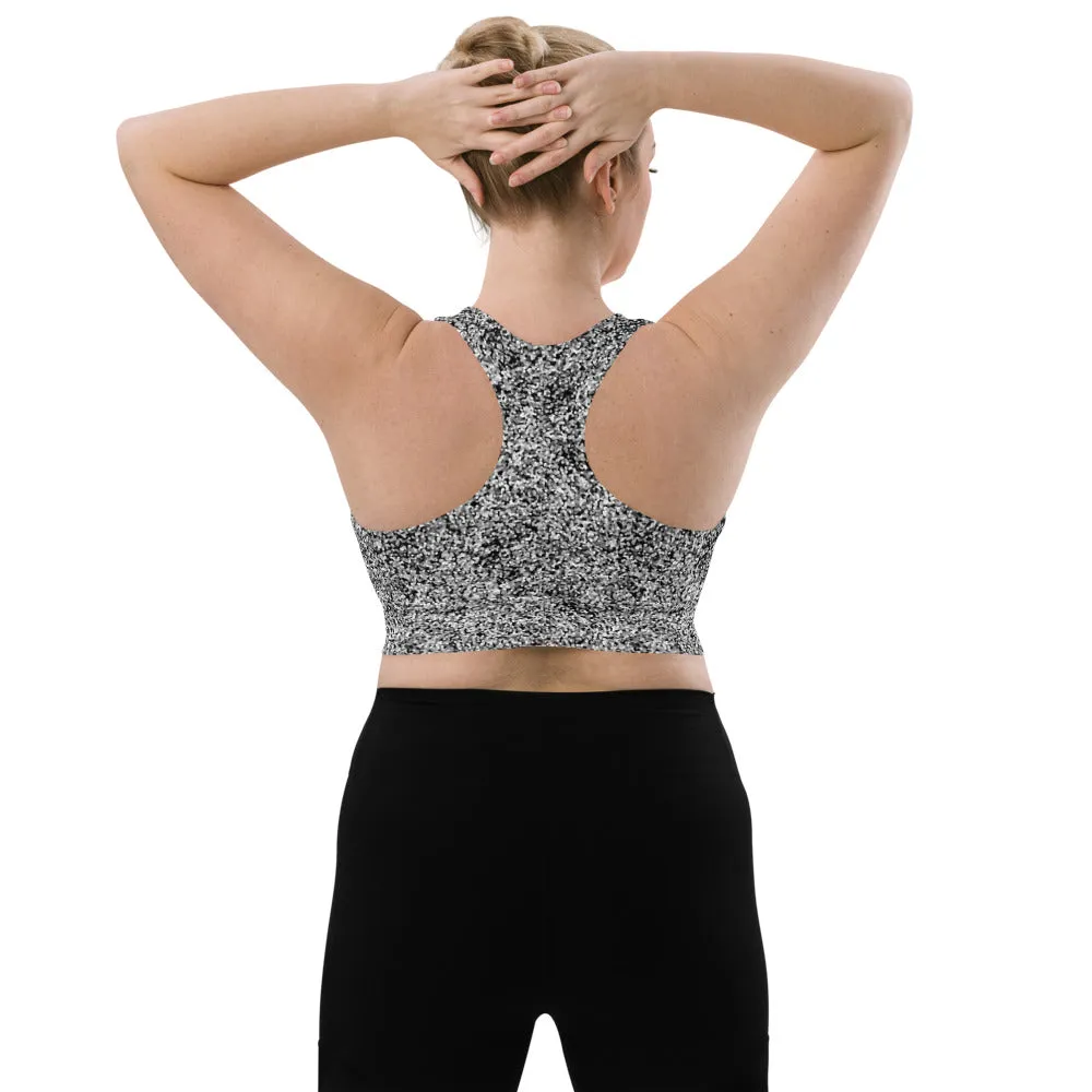 Longline Max Support Compression Sports bra-Black and White Dot